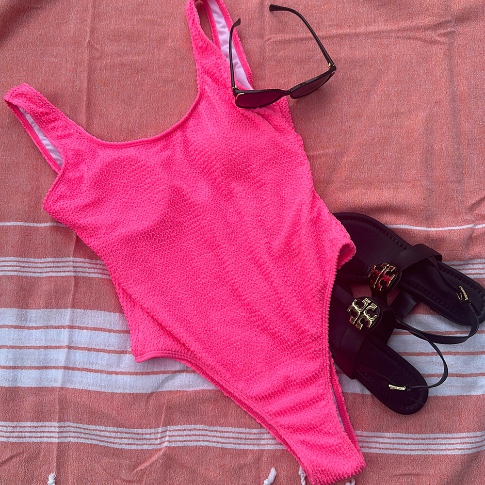 Pink Textured One Piece Swimsuit